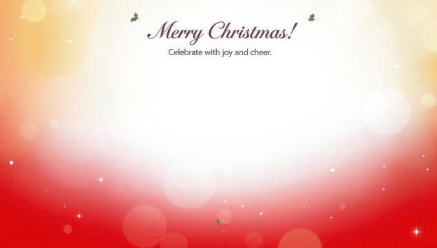 Festive Christmas background featuring 'Merry Christmas!' text, holly, sparkling stars, and bokeh lights on a vibrant red, white, and orange gradient.