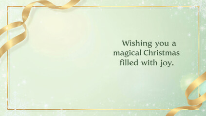 A festive Christmas greeting card with golden ribbons and snowflakes, conveying wishes for a magical and joyful Christmas.