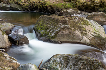 Long exposure of a waterfall on the East Lyn river at Watersmeet in Exmoor National Park