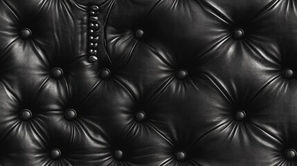 Naklejka premium Close-up shot of a black leather surface featuring a precise diamond stitching pattern. The texture is smooth, uniform, and suggests premium quality. Ideal for luxury, fashion, or product photography.
