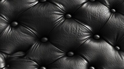 Obraz premium Detailed close-up showcasing a black leather surface featuring a quilted diamond pattern. The repeating design suggests applications in furniture or upholstery. High-quality texture shot.