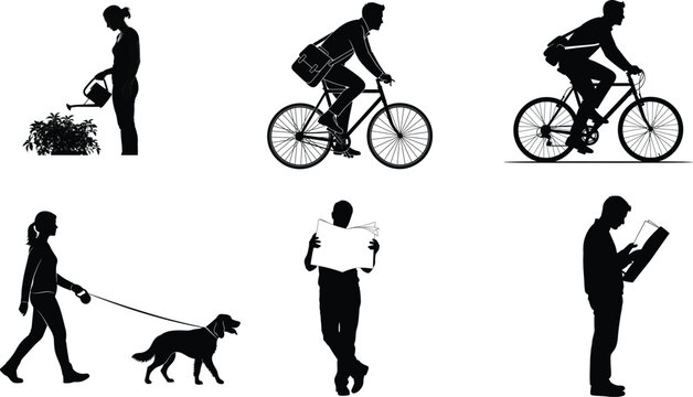 Silhouette collection of people doing different activities in black