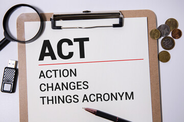 ACT action changes things symbol. Concept words ACT action