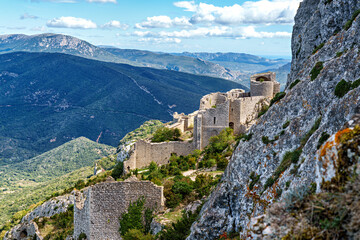Obraz premium The Cathar medieval castle of Peyrepertuse in the Aude department, southern France situated in the French Pyrenees