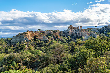 The Organs of Ille sur Tet, or fairy chimneys, in the Pyrenees Orientales, in Catalonia, in Occitanie, France