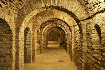 Naklejka premium Abbey of Saint Martin du Canigou. Pyrenees-Orientales department in France, founded by monks of the Benedictine order