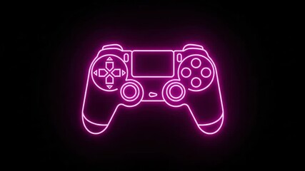 Glowing pink neon outline of a video game controller for gamers lighting motion video. - Powered by Adobe