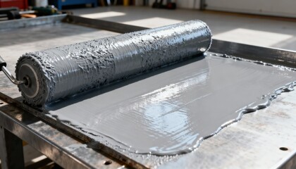 Medium shot of a durable waterproof coating curing on a metal surface showcasing robust protection against water damage and corrosion.