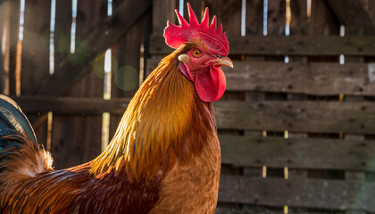 Majestic brown rooster with a vibrant red comb.