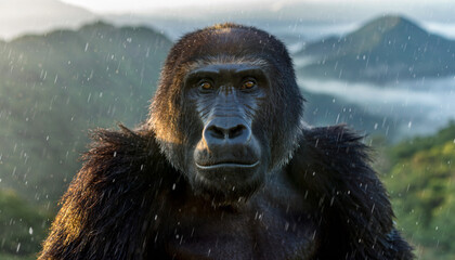 Majestic silverback gorilla staring forward with an intense and thoughtful gaze.