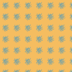 Repeating Pattern of Teal Sunbursts on Orange Background