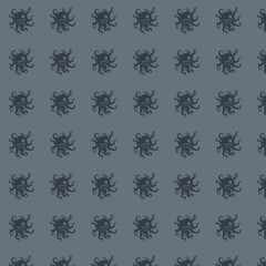 Repeating Dark Octopus Pattern on Blue-Gray Background