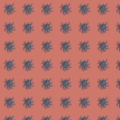 Repeating Octopus Pattern on Coral Background