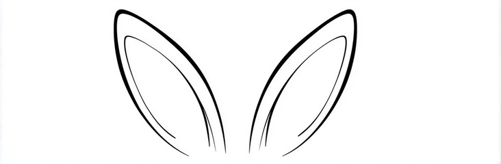 Bunny Ears Line Art Minimal Rabbit Outline Illustration. Happy Easter background