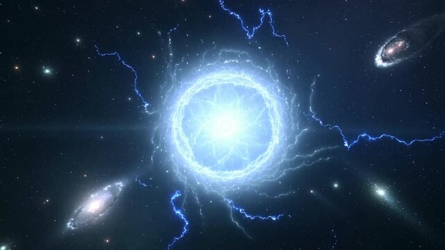 spacecraft specialist witnesses powerful energetic explosions in shimmering starry environment