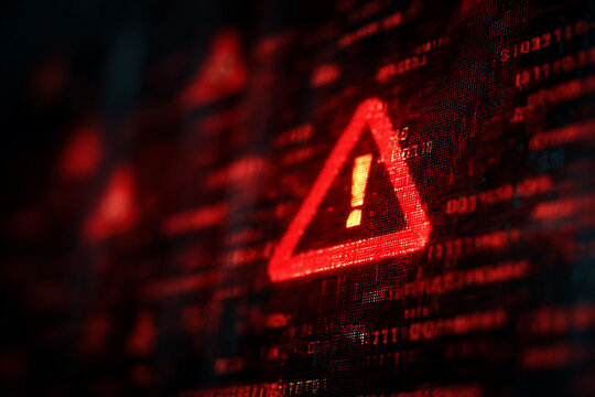 Cybersecurity alert concept with digital warning signs and Chinese flag overlay on red background symbolizing internet system threat or data attack risk