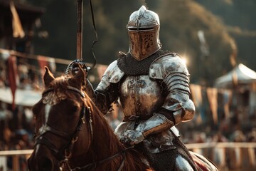 Knight in Shining Armor Jousting at a Medieval Tournament Showcasing Chivalry and Combat Skills in Stunning Detail
