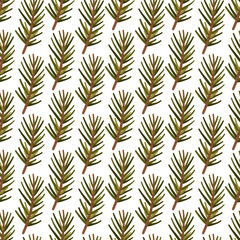 Seamless Pattern with Pine Branches - Natural Evergreen Design