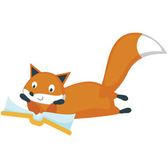 Fox vector. Red animal read book vector. Cute clever forest character icon illustration isolated on white background