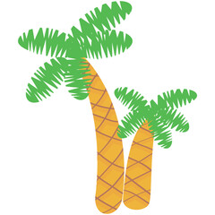 Vector palm coconut tree cartoon icon illustration. Two tropical jungle garden or forest coco plant isolated on white background
