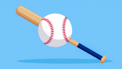 Cartoon Style Baseball Bat and Ball on Blue Background for Sports and Kids Illustration Use