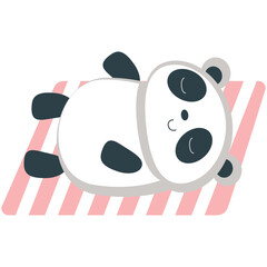 Panda on summer beach vector. Kawaii animal cartoon funny bear icon. Lazy cute character sunbathing sleeping rest on plaid blanket isolated on white background