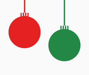 Christmas baubles hanging ornaments. Red and green Christmas balls decoration. Design elements. Vector illustration.