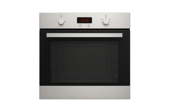 Silver built-in oven isolated on transparent background, modern kitchen appliance