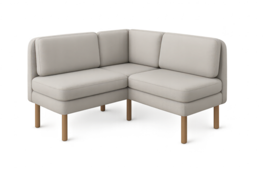 Stylish beige corner sofa isolated on transparent background, cozy furniture