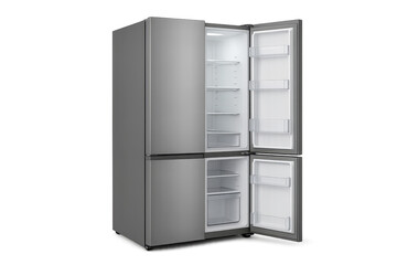 Modern grey refrigerator with open doors isolated on transparent background