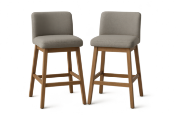 Two modern bar stools isolated on transparent background, interior design asset