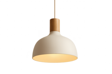 Modern hanging lamp with wood details isolated on transparent background