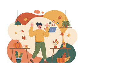 Digital burnout and multitasking stress Person overwhelmed by app icons and fall deadlines