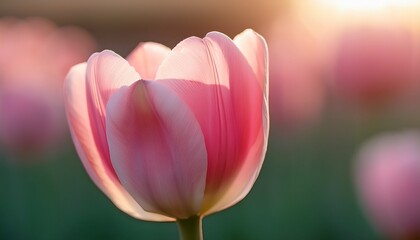 Close Up Of A Delicate Pink Tulip Flower Illuminated By Soft Sunlight
