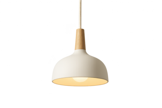 Modern pendant lamp with wood detail isolated on transparent background view