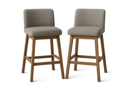 Two modern bar stools isolated on transparent background, interior design asset