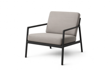 Elegant grey armchair with black frame isolated on transparent background