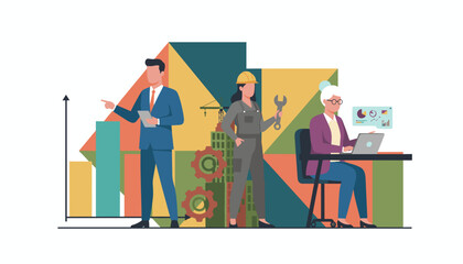 Diverse professional careers business engineering and data analysis driving industry growth