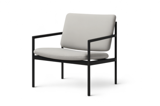 Elegant light grey armchair isolated on transparent background, modern style
