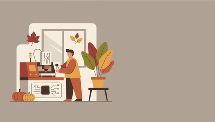 Engineer manufacturing circuit boards with a CNC machine in an autumn workshop setting