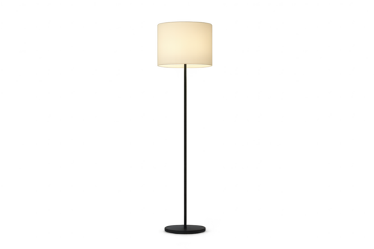 Modern floor lamp with shade isolated on a transparent background, clean cut