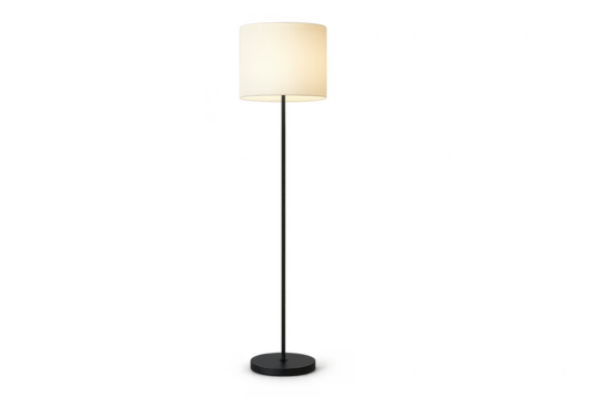Elegant floor lamp with white lampshade isolated on transparent background