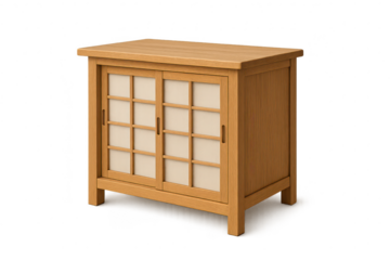 Traditional Japanese wooden cabinet with sliding doors isolated on transparent background