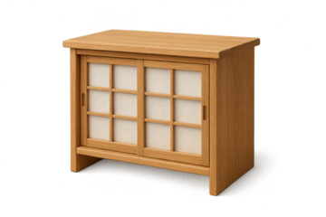 Wooden cabinet with sliding doors isolated on transparent background, Asian style