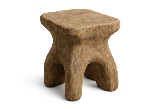 Wooden stool isolated on transparent background, cutout design element render
