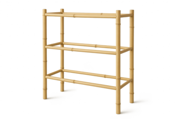 Bamboo Shelf Rack Isolated on Transparent Background, wooden construction