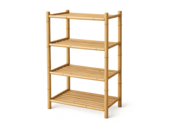 Bamboo shelf isolated on transparent background, four tier, lightweight design