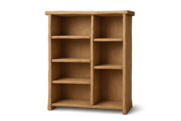 Rustic wooden bookcase isolated on transparent background for your furniture needs
