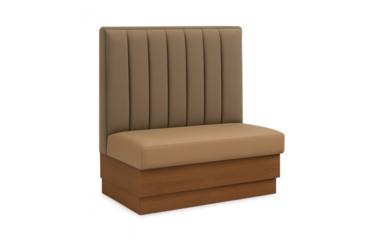 Elegant restaurant booth seating, isolated on transparent background, brown and wood