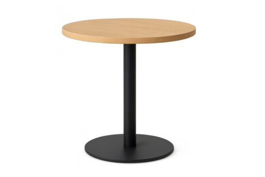 Modern wooden bar table isolated on transparent background, sleek and minimal.
